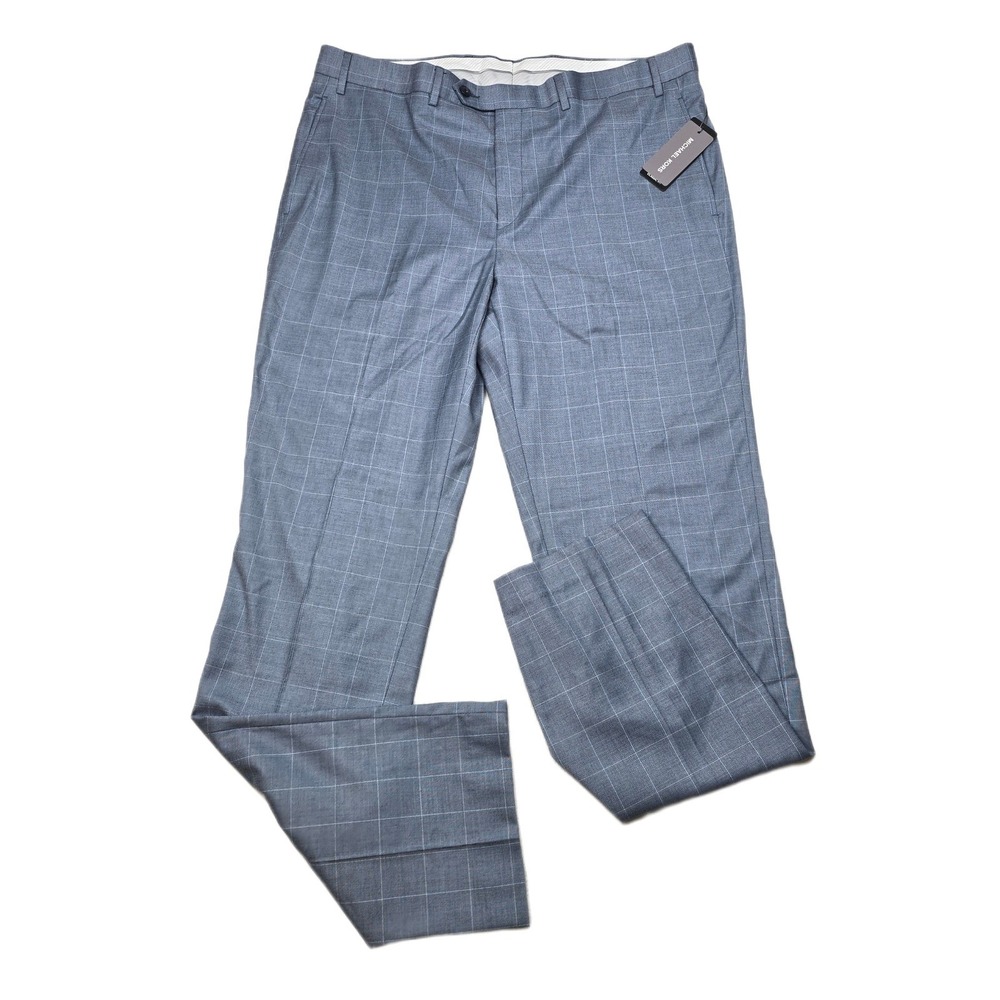 Michael Kors Dress‎ Pants Mens 42x32 Light Blue Plaid Classic Fit Stretch NEW